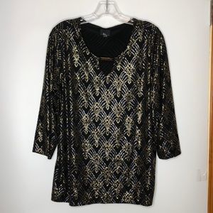 JM Collection Black Gold Stretch Top 1X PLUS SIZE New with Tags NWT